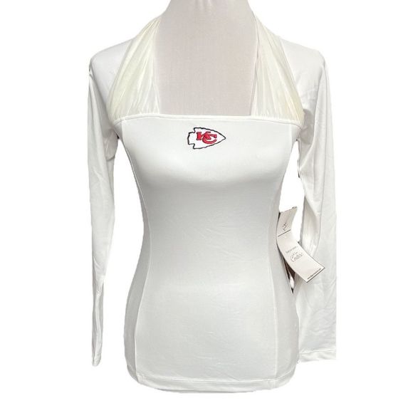 NFL Team Apparel Kansas City Chiefs Mesh Neck Long Sleeve Top White XSmall Large - Picture 1 of 10